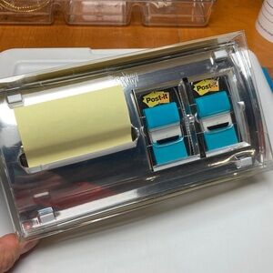 New open box 3M Post It Note chrome w clear color holder, opened only for photos